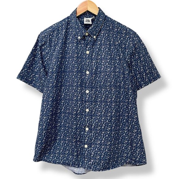 Kennington California Button-Down Shirt Men Calico Print Blue Short Sleeves XL - Picture 2 of 9